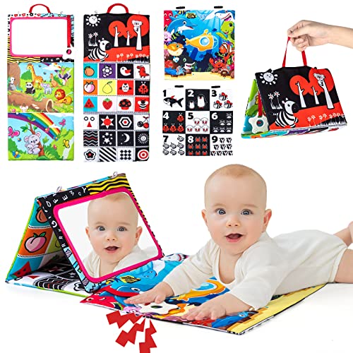 Auney Baby Spielzeug 0-9 Monate, Faltbarer Baby Spiegel Spielzeug mit Knisterbuch Entwickelt,...