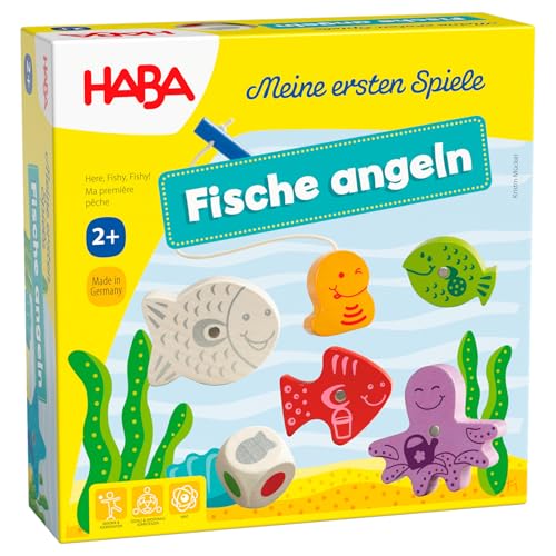 HABA Fische Angeln – Meine ersten Spiele – Angelspiel aus Holz für Kinder ab 2 Jahren –...
