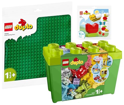 Lego DUPLO 3er Set: 10914 Deluxe Steinebox, 10980 Bauplatte in Grün & 30686 Meine erste Blume mit...