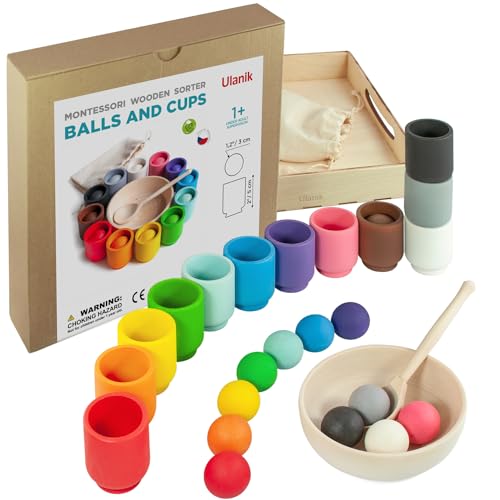 Ulanik Bälle in Tassen Kleinkinder Montessori Spielzeug ab 1 Jahr + Baby Sensorik Bälle Holzspiele...
