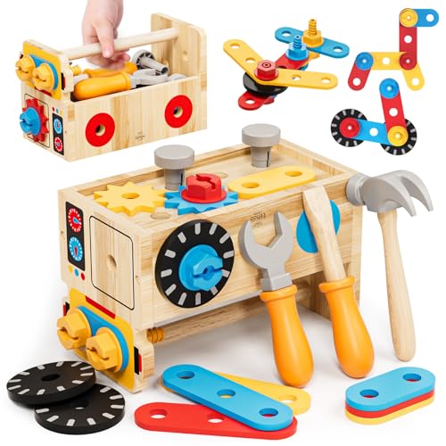 Lehoo Castle Werkzeugkoffer Kinder Werkbank Kinderspielzeug ab 2 Jahre, 29 Stück Kinderwerkzeug...