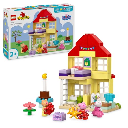 LEGO DUPLO Peppas Geburtstagshaus: kreatives Spielzeug mit 3 Figuren, Spielzeughaus zum Bauen und...