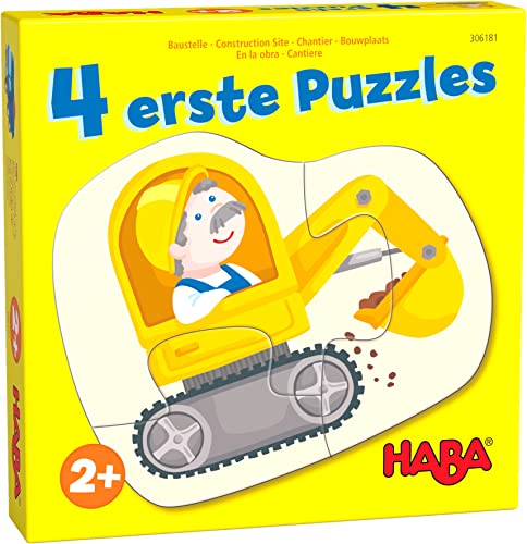 HABA 4 erste Puzzles – Baustelle – Set mit 4 Puzzles ab 2 Jahren, mit Bagger, Laster &...