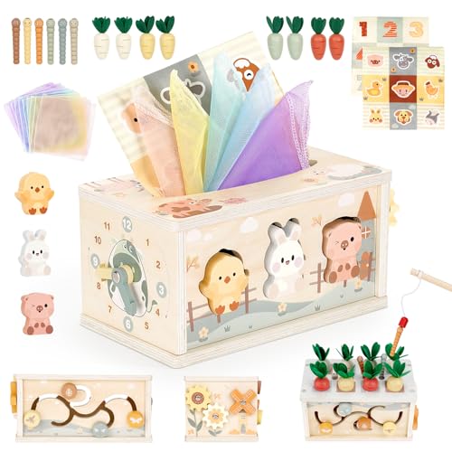 Vanplay Montessori Spielzeug Baby 12 Monate, 6 in 1 Tücherbox Baby Spielzeug ab 1 Jahr,...