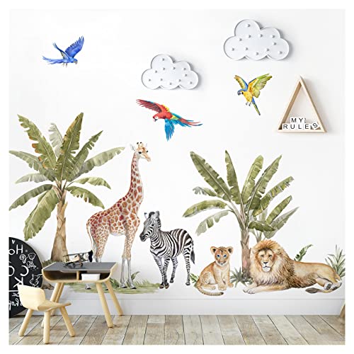 Grandora Dschungeltiere Wandsticker Safari Zebra Giraffe Löwe Wandtattoo für Kinderzimmer...