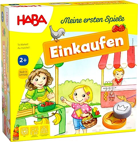 HABA Meine ersten Spiele – Einkaufen – Spiel ab 2 Jahren mit 3D-Marktstand, Holz-Spielgeld &...