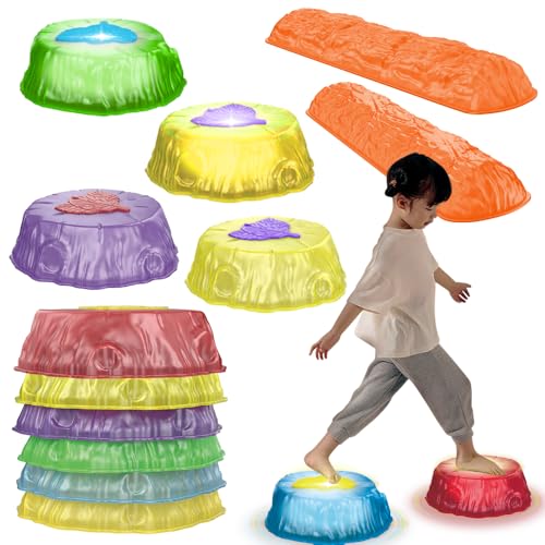 Pwtuuki 8 Stück LED Balanciersteine Kinder, Leuchtende Stapelsteine Balance Stones zur Förderung...