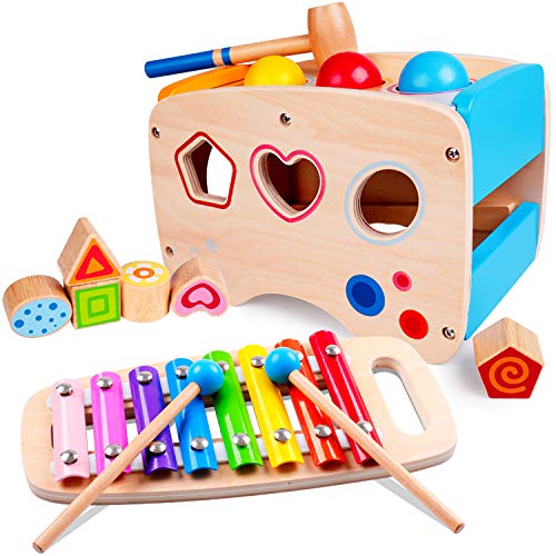 Rolimate Xylophon und Hammerspiel Spielzeug ab 1 Jahr, 3 in 1 Montessori Pädagogisches...