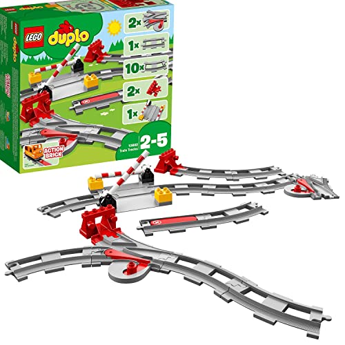 LEGO DUPLO Eisenbahn Schienen, Zugschienen-Bauset mit rotem Signalstein, Kinderspielzeug für Jungen...