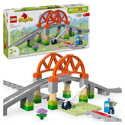 LEGO DUPLO Eisenbahnbrücke und Schienen – Erweiterungsset - Lernspielzeug für Kleinkinder –...