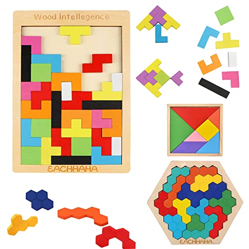 EACHHAHA Montessori Spielzeug ab 4 Jahre,3 in 1 Tangram Holzpuzzle kinder,Kreativ...