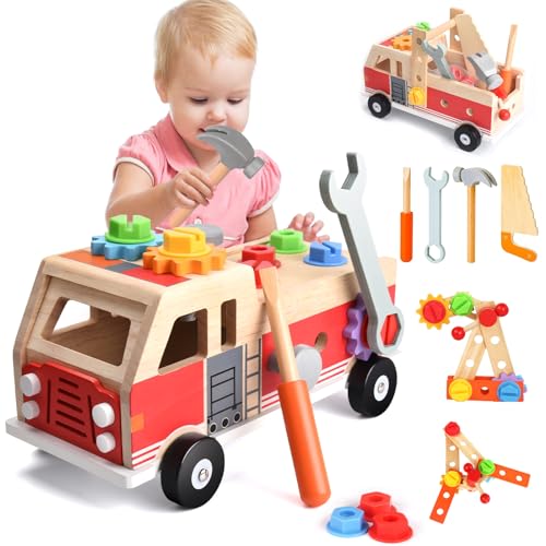Nauotk Werkzeugkoffer Kinder Werkbank, Montessori Werkzeug Holzspielzeug ab 2 3 4 Jahre,...
