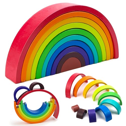Regenbogen Holz Spielzeug Regenbogen Bausteine Holz Vorschule Stapeln Spielzeug 10 Teiliger Bogen...