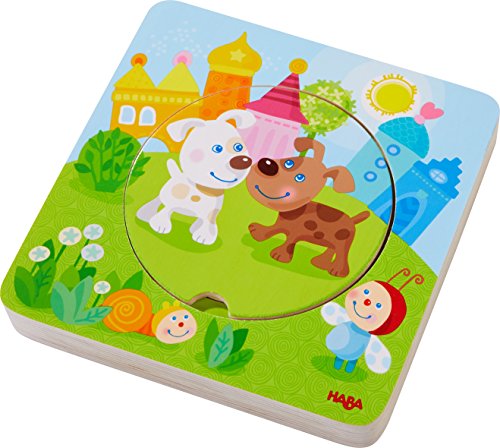 HABA 303536 - Holzpuzzle Kunterbunte Tierkinder, Puzzlespaß in 5 Schichten, Holzspielzeug ab 12...