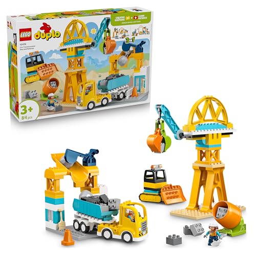 LEGO DUPLO 3-in-1 Baustelle mit Baufahrzeugen - Kleinkinder Lernspielzeug zur Förderung der...