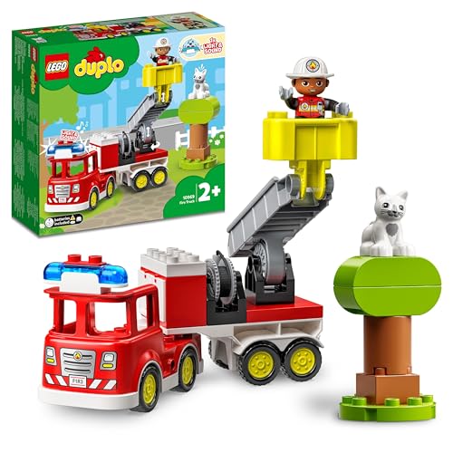 LEGO DUPLO Feuerwehrauto - Minifiguren für Vorschulkinder ab 2 Jahren - Montessori Spielzeug für...