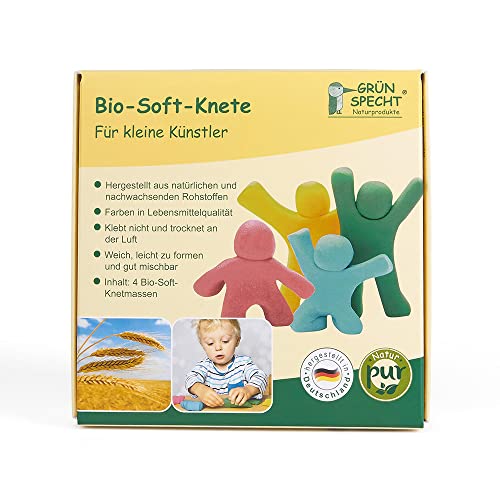 GRÜNSPECHT Bio-Soft-Knete, 4 Farben aus natürlichen Rohstoffen, Lebensmittelqualität, weich,...