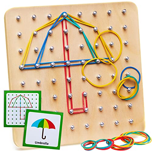 Panda Brothers Holz Geobrett - Montessori Spielzeug, Geometrie Lernspielzeug Geoboard Grundschule,...