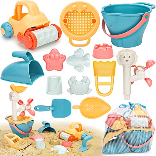 Sanlebi Sandspielzeug Set, Kinder Sandkasten Spielzeug mit Eimer, Sandformen, Netzbeutel Strand...