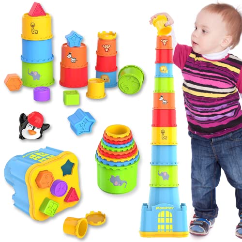 MOONTOY Stapelbecher Baby, Stapelturm ,Stapelwürfel ab 12 + Monate kinderspielzeug,Montessori...