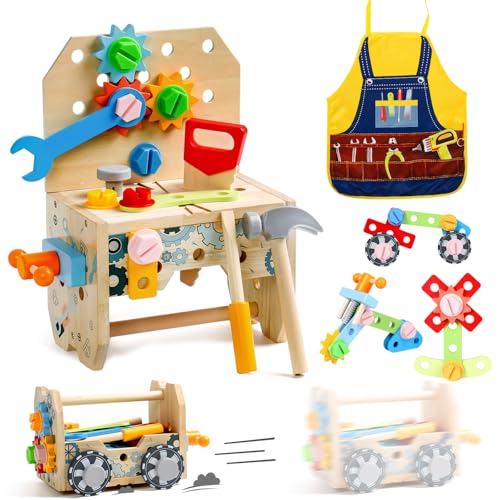 Werkzeugkoffer Kinder Werkbank Spielzeug ab 2 Jahre, Kinderwerkzeug Holzwerkzeug Montessori...