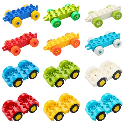 Pilikoll 12-teiliges Set Fahrzeugbausteine mit 6 Spielzeugen für Autos, 6 Spielzeug für Anhänger,...