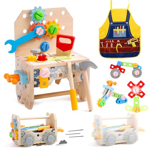 Werkbank Kinder Werkzeugkoffer Spielzeug ab 2 Jahre, Kinderwerkzeug Holzwerkzeug Montessori...