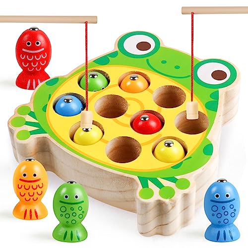 Montessori Holzspielzeug,Spielzeug ab 2 3 4 Jahre Magnet-Angelspielzeug Lernen Feinmotorik,...