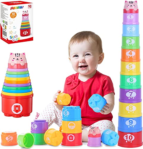 MOONTOY Stapelbecher Baby Spielzeug ab 1 Jahr, 11PCS Stapelturm Baby,Stapelwürfel ab 6 9 12...